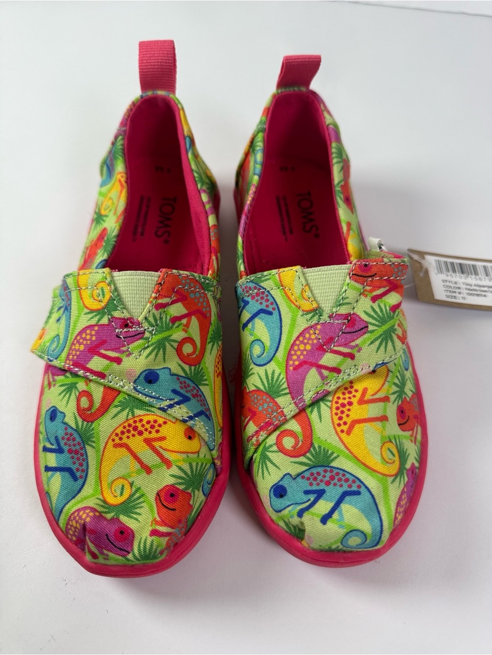 Toms Kids Tiny Alpargata Chameleon Print Hook-and-Loop Pink Slip-Ons -11